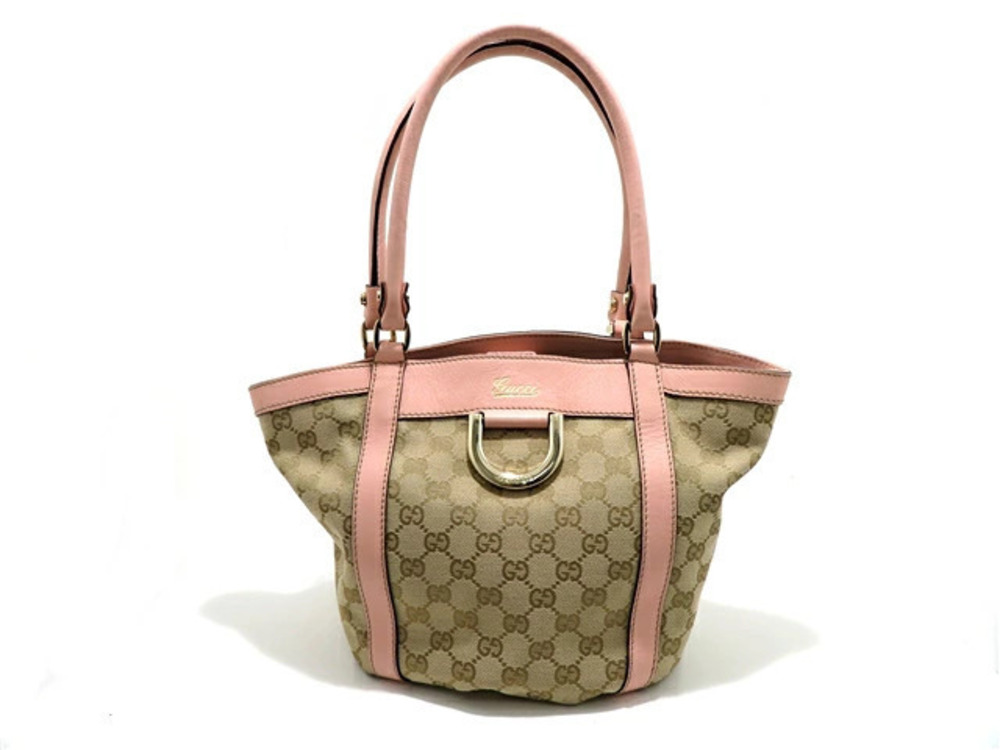 Gucci Handbag GG Canvas Calfskin Beige Cream Pink